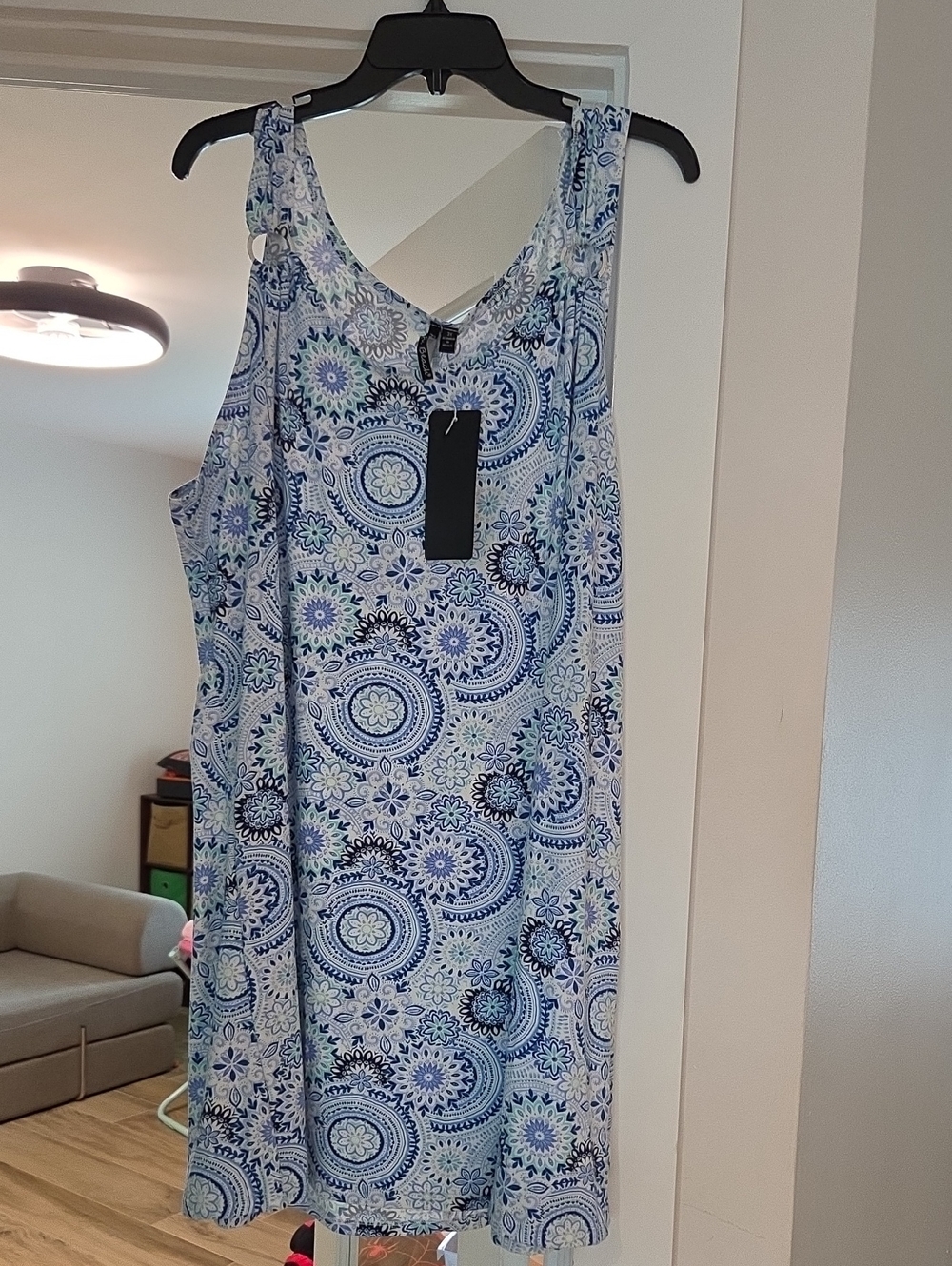 Sleeveless Blue Paisley-Print Chemise Nightgown